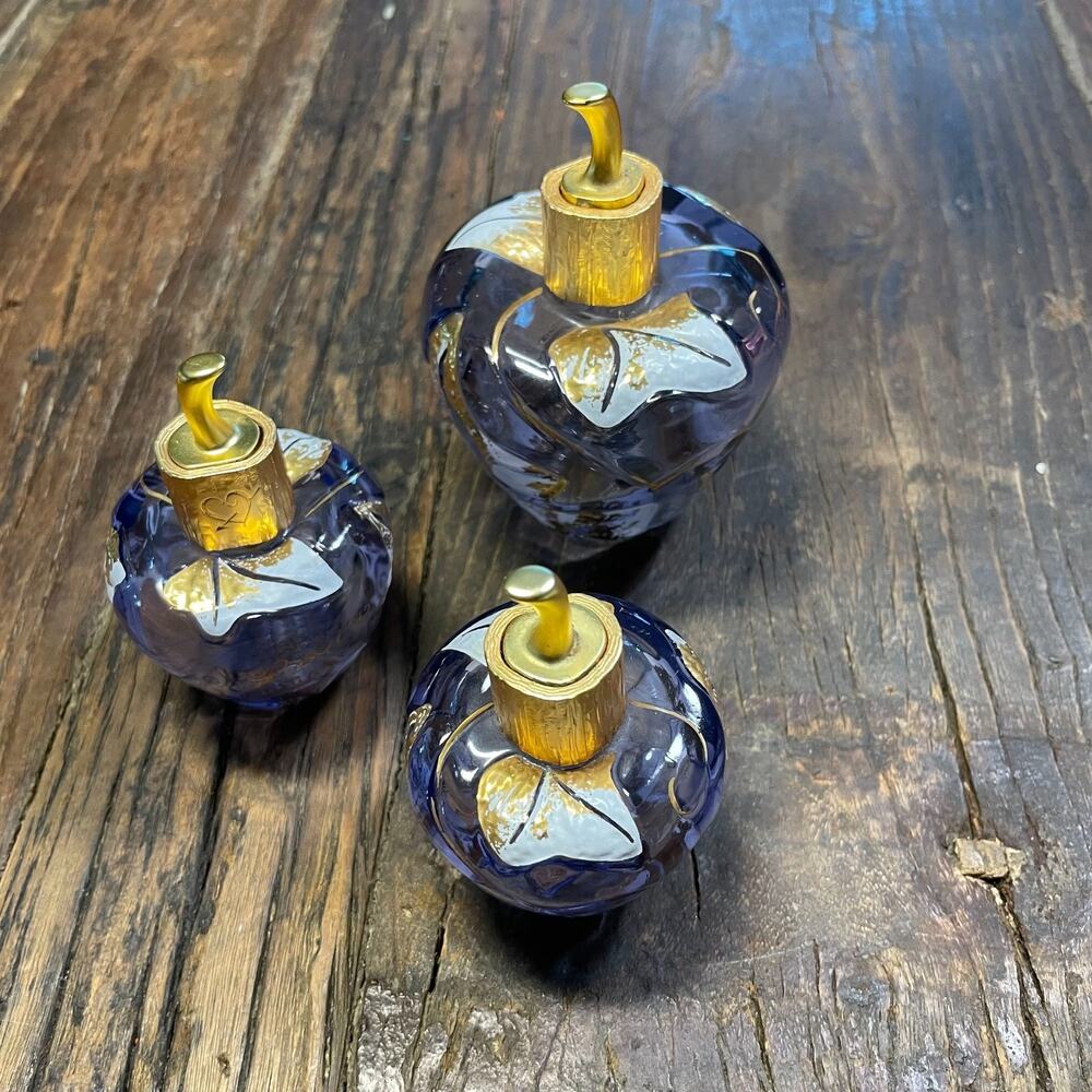 Vintage Lolita Lempicka Perfume Bottle Apple Shaped Gold Vines Empty Rare 3Pcs